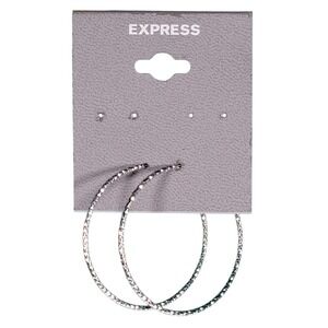Express Silver Tone Hoop Earrings 1.5" Diamond Cut Textured Endless Wire Classic